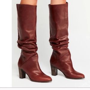 Free People Tennison Tall Slouch Boot Block Heel Mahogany Brick Red 37 US 7 VGUC